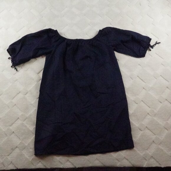 J.Crew Off The Shoulder Mini Dress Womens Medium Navy Blue Linen Blend - Picture 10 of 11